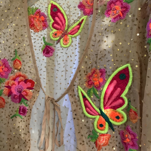 Vintage Matthew Williamson Sequin Neon 🦋 Butterflies sheer top RARE Sm/petite - Picture 7 of 9